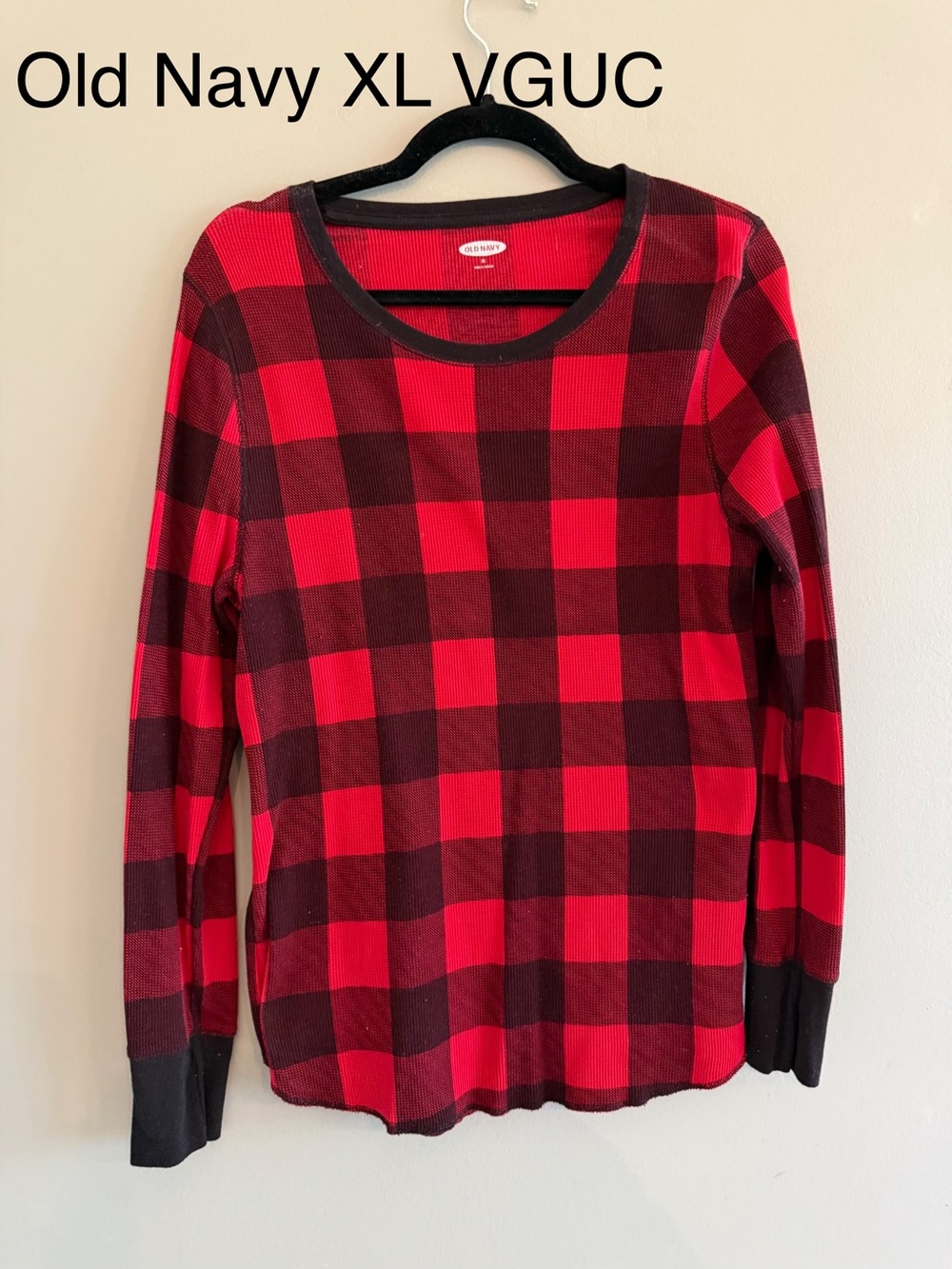 Old Navy Red and Black Buffalo Plaid Long Sleeve Scoop Neck Top